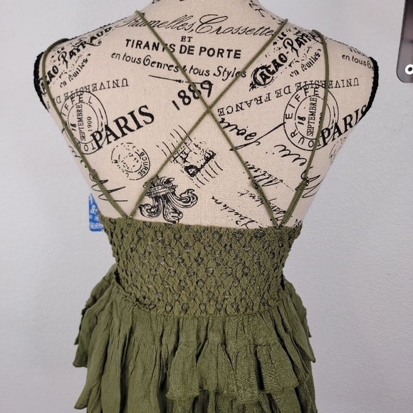 NEW Free People Adella Cami Crochet Lace Top V Neck Olive Sparrow Green - Picture 7 of 12